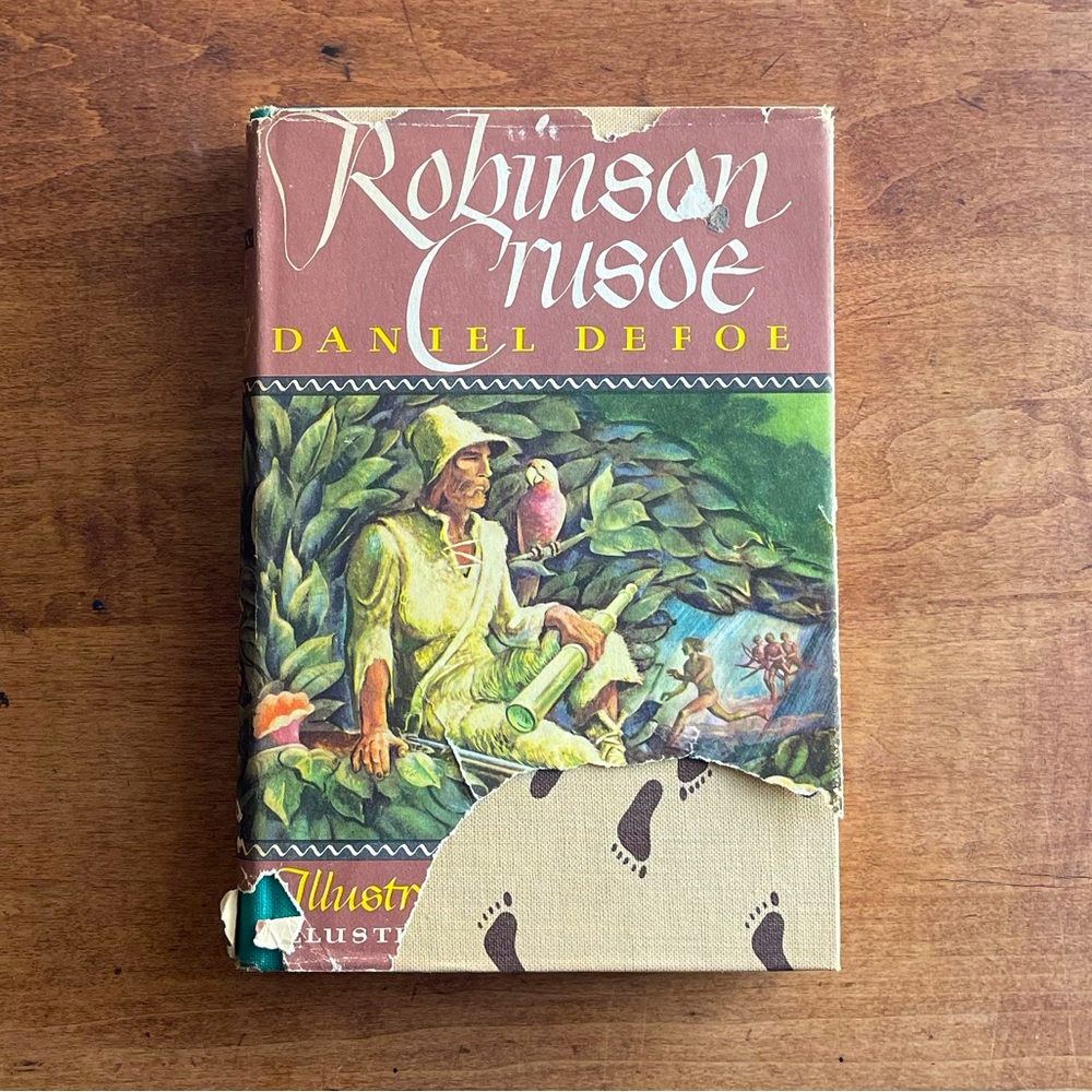1946 Vintage Book Robinson Crusoe Daniel Defoe Illustrated Classic Lit Edition